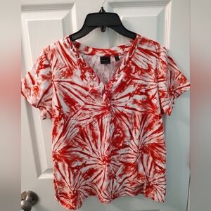Rafaella Short-Sleeve Red and White Tie-Dye Shirt Size Large